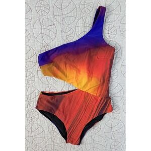 BFyne Sunset Print Ruby One-Shoulder Cutout One-Piece Swimsuit 3498 / Women's M